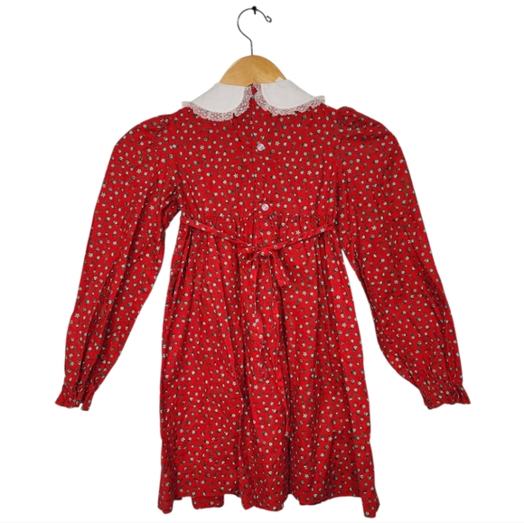 Vtg Winnie The Pooh Dress Girls Size 6XL Smocked Peter Pan Lace Collar Christmas - Picture 3 of 11